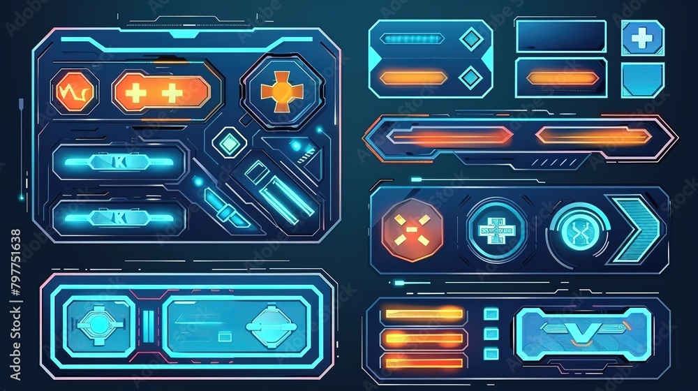 Poster futuristic ui elements set on dark background