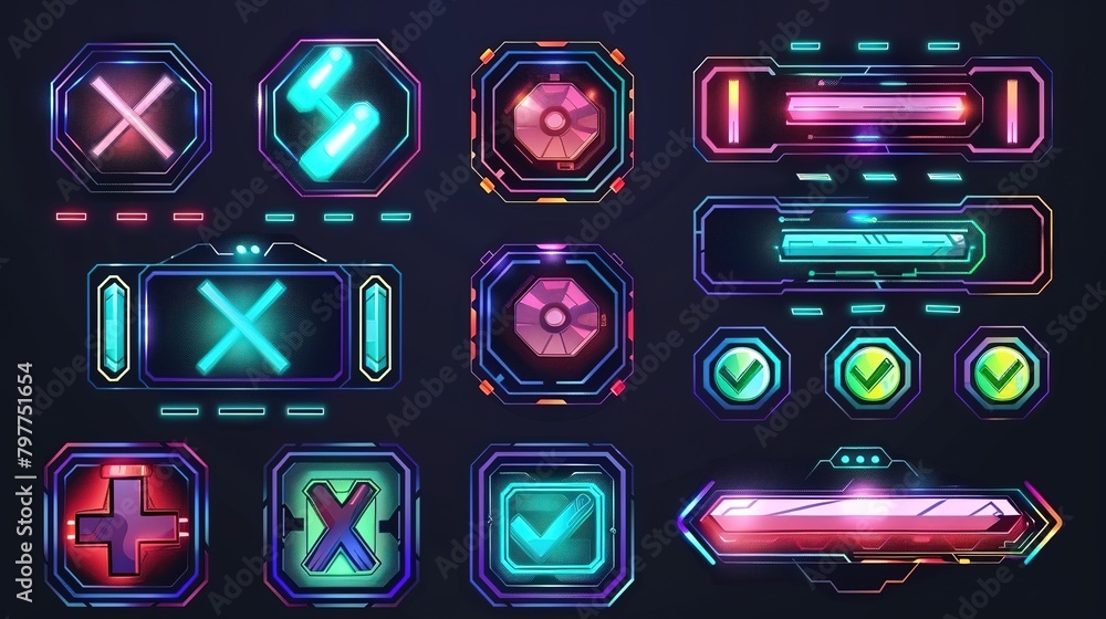 Poster futuristic ui elements set on dark background