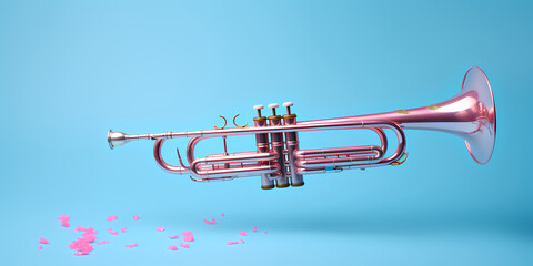 Trumpet on Blue Surface: Party Concept with Music Flowing Out