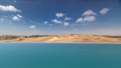 Yellow desert dunes and sky timelapse hyperlapse.