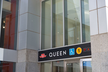 Naklejka premium entrance to Queen station on Line 1 in downtown Toronto, Canada