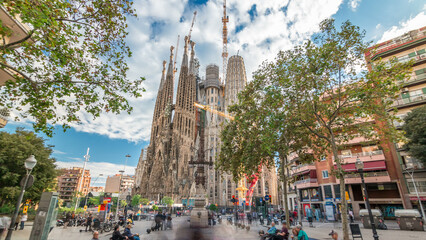 Sagrada Familia, a large Roman Catholic church in Barcelona, Spain timelapse hyperlapse