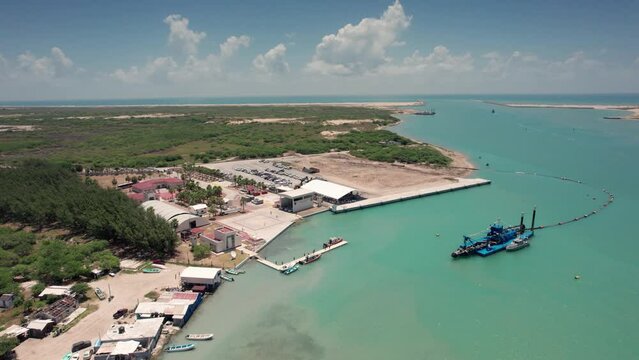 Sand extraction plant in Matamoros, Mexico, overlooking the Gulf of Mexico.