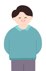 a smiling husband with his hands behind his back