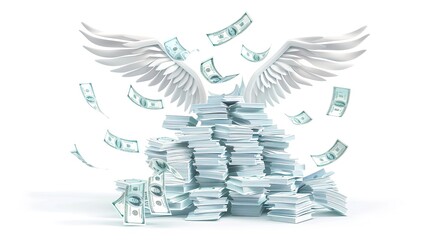 Cash flies away: financial freedom concept
