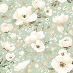 Vintage Floral Pattern with Earthy Tones and Elegant Blooms Vintage Floral Elegance: Timeless Garden Illustration. Design for background, graphic design, print, poster, interior, packaging paper