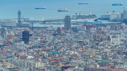 Panorama of Barcelona timelapse, Spain, viewed from the Bunkers of Carmel
