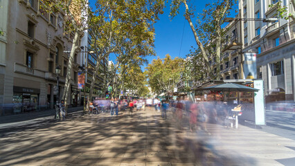 La Rambla street in Barcelona timelapse hyperlapse, Spain.