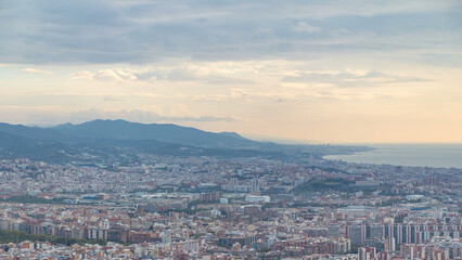 Panorama of Barcelona timelapse, Spain, viewed from the Bunkers of Carmel