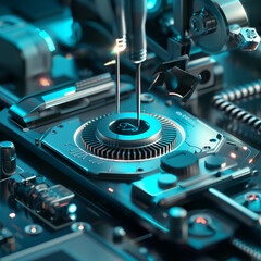 High-Tech Components Symbolized by Levitating Tweezers and Valves