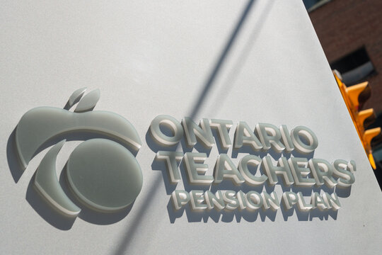 exterior sign of Ontario Teachers' Pension Plan located here at 160 Front Street West in Toronto, Canada