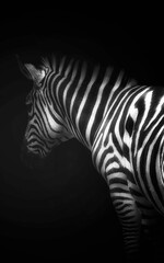 Zebra standing in dim light, gazing forward