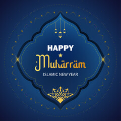 Happy Muharram Islamic New Hijri Year black background. Modern abstract vector illustration template design