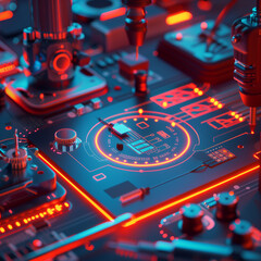 Fototapeta premium Advanced Gear Systems Defined by Hovering Soldering Irons and Circuitry