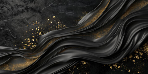 Gold mit schwarz gewelltes Motiv im edlen Stil als Hintergrundmotiv und Druckvorlage, ai generativ