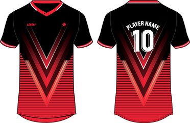 Sports t-shirt jersey design flat sketch vector illustration, abstract stripe pattern Football jersey with front and back view for Soccer, Cricket, Volleyball, Rugby, tennis, badminton uniform kit