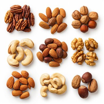 nuts on a white background - nuts stock pictures and images
