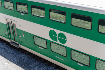 Obraz premium Go Transit trains standing in Toronto, Canada (along Front Street West)
