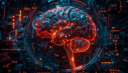 Digital Clock Infusion, a human brain integrated with digital clock components,