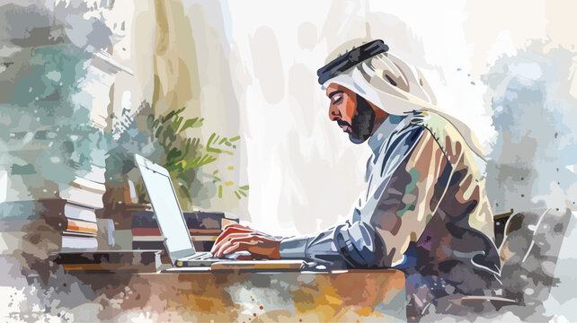 Middle Eastern Business Man Arbeiten Laptop Fachkraft Unternehmer Arabisch Arbeitsplatz Job | Kuwait Dubai Qatar Bahrain Meena Region