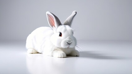 Fototapeta premium White Rabbit With Pink Ears Fluffy Plush Toy