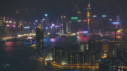 Top view of Hong Kong night cityscape, View from kowloon bay downtown timelapse