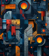 Abstract Technological Cityscape Artwork