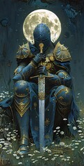 a person in a blue suit holding a sword