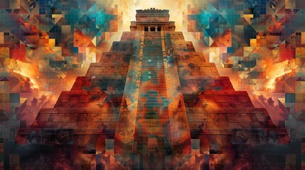 Mystical Aztec Pyramid Composition