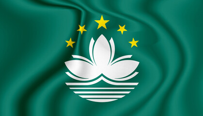 Macau national flag in the wind illustration image - obrazy, fototapety, plakaty