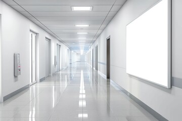 Hospital indoors hallway white board.