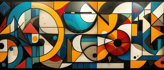 Fototapeta premium Abstract geometric forms arranged in a chaotic yet structured manner, reflecting the randomness and order inherent in the universe.