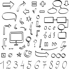 Hand drawn school infographic elements collection. Marker circles, pointing arrows, frames doodle vector elements illustrations.