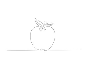 Continuous line drawing of apple. One line of apple fruit. Fruits concept continuous line art. Editable outline.