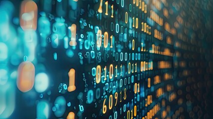 Obraz premium Binary code flowing on a computer screen, representing data analysis
