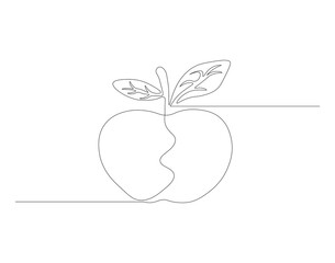 Continuous line drawing of apple. One line of apple fruit. Fruits concept continuous line art. Editable outline.