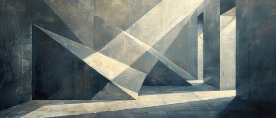 Rectangular prisms casting shadows that form geometric patterns on the background, playing with light and perspective.