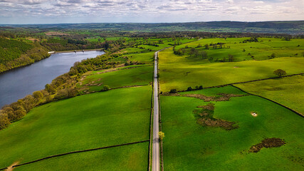 Green Fields and Winding River in North Yorkshire