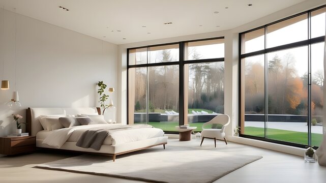 An example of a contemporary bedroom with large French windows