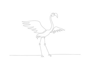 Continuous line drawing of flamingo bird. One line of flamingo bird. Exsotic bird concept continuous line art. Editable outline.