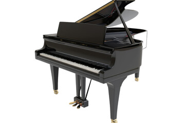 A sleek black grand piano stands elegantly, ready to be played