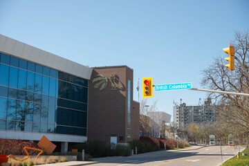 Obraz premium general view exterior and sign of OVO Athletic Centre, a gym, located on the grounds of Exhibition Place (30 British Columbia Road) in Toronto, Canada