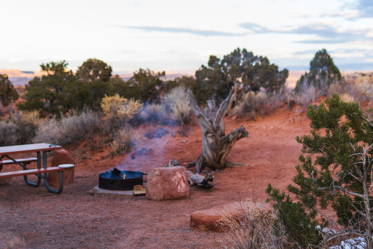 Cozy campfire evening at Arches, serene desert vibes