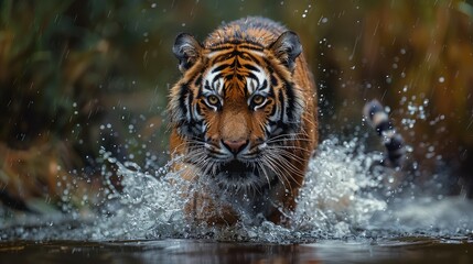 Fototapeta na wymiar Amur Tiger, Siberian Tiger Splashing In Water - Generative AI