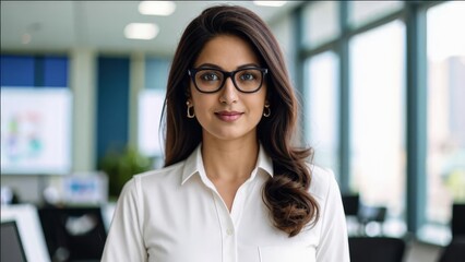 Indian girl in a blouse and glasses.