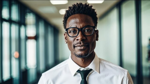 Dark-skinned older man is wearing a white shirt and glasses.