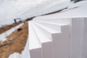 Close-up of a white polyfoam stack in an industrial setting