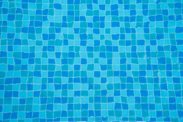 Mosaic square tiles flooring in swimming pool with water ripple waves for wallpaper. Architecture design pattern material texture background, 3d abstract illustration