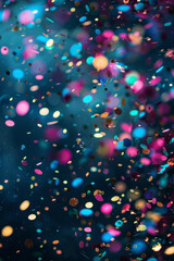 Sparkling glitter confetti in vibrant colors, scattered against a dark background. Glitter confetti textures offer a festive and celebratory backdrop
