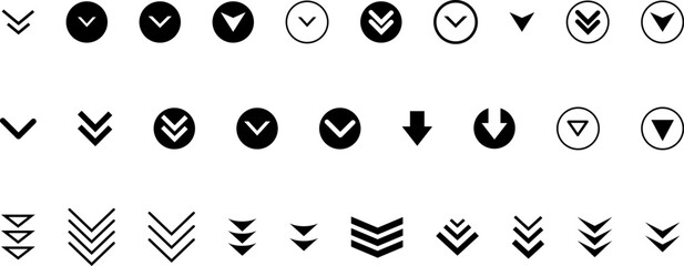 Swipe down icon set. Arrow down button symbol. Swipe down icons for social media stories. Scroll down pictogram. Vector